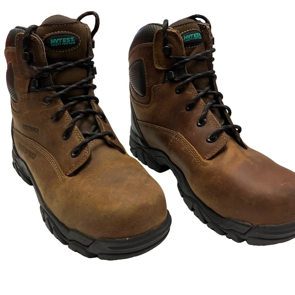 Hytest Boot Mens Size 8 Wide Knox 2 Steel Toe Work Brown Sudan Brown Leather